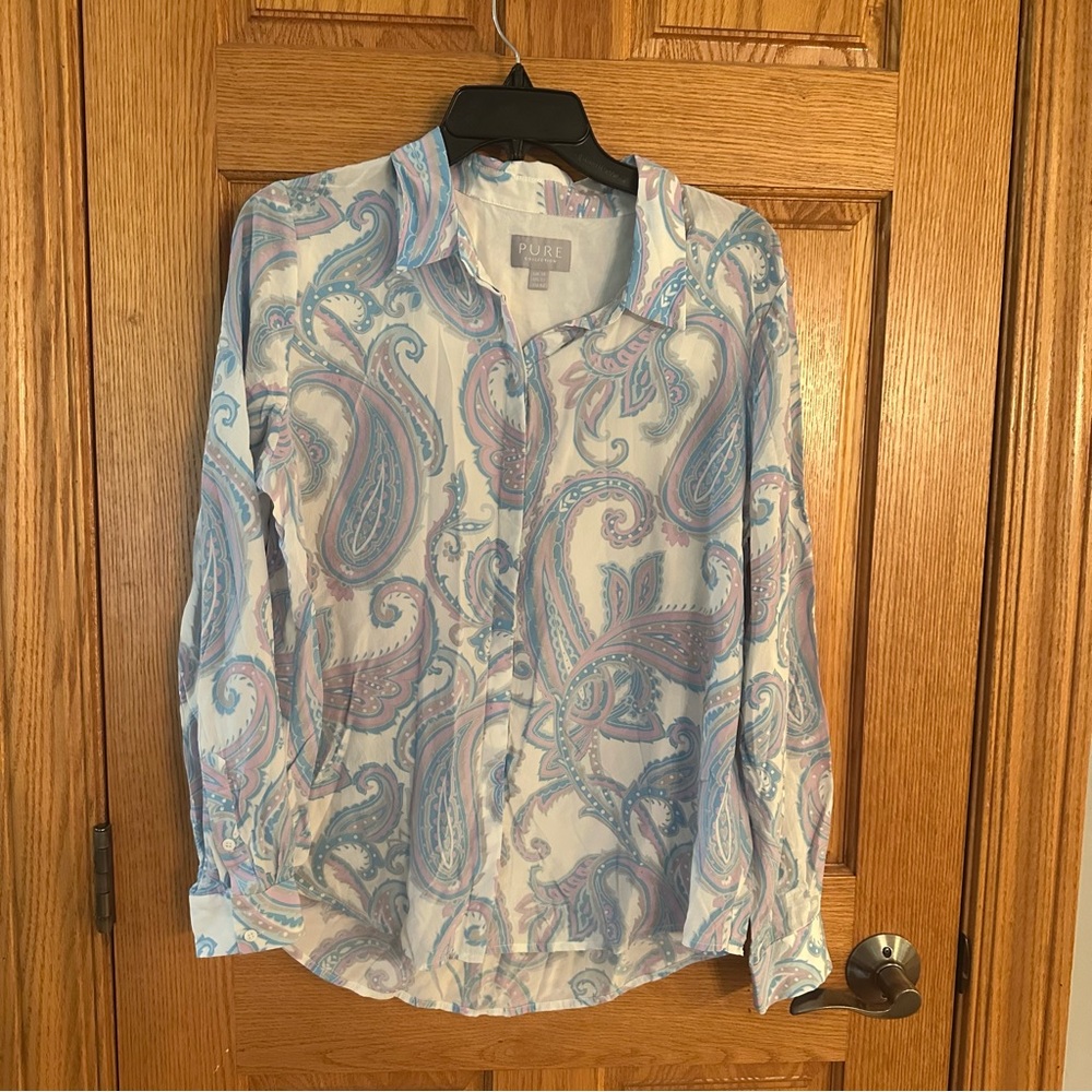 Pure collection paisley print 100% silk button up shirt. Size 12